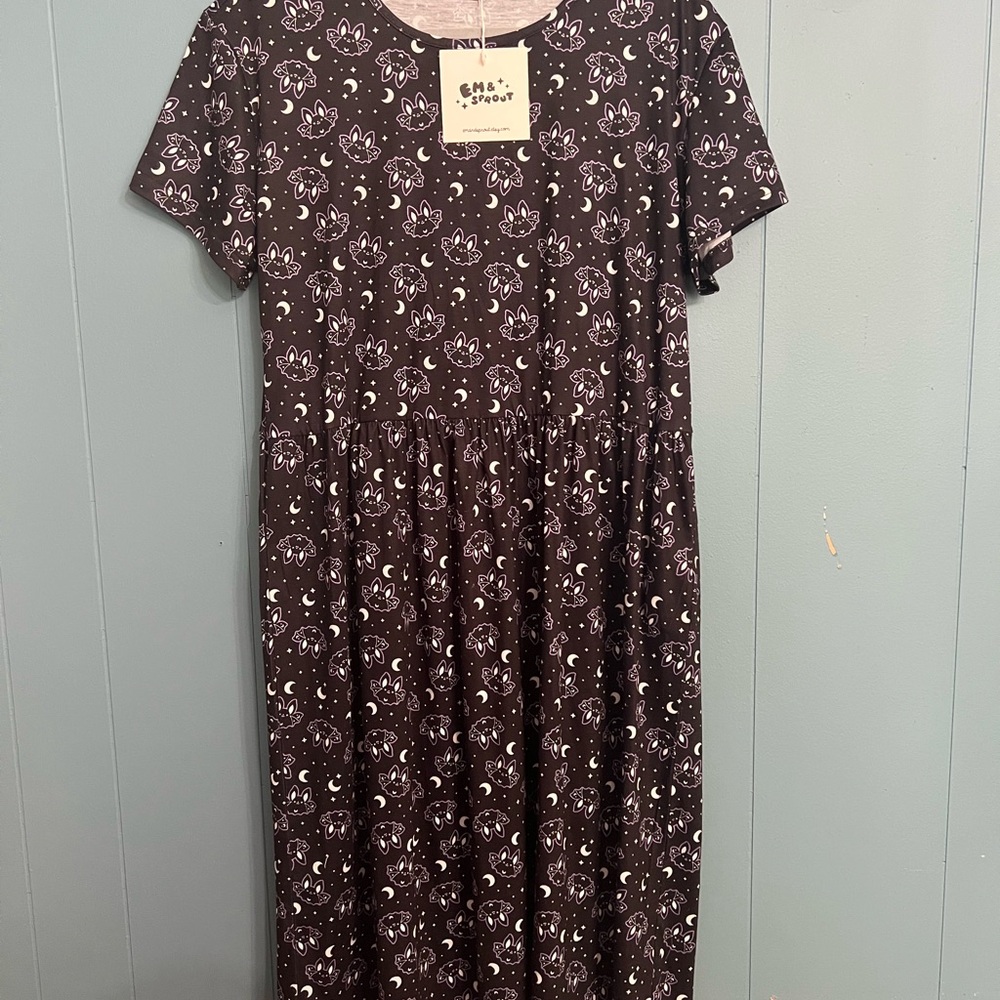 Em & Sprout Black Bat Print Dress